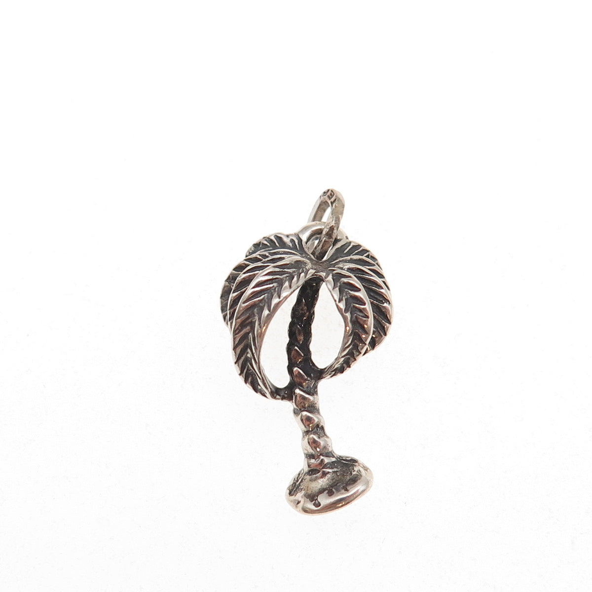 Beau 925 Sterling Silver Vintage Palm Tree Oxidized 3D Charm Pendant