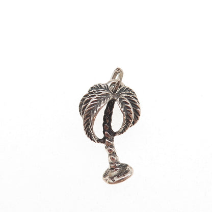 Beau 925 Sterling Silver Vintage Palm Tree Oxidized 3D Charm Pendant