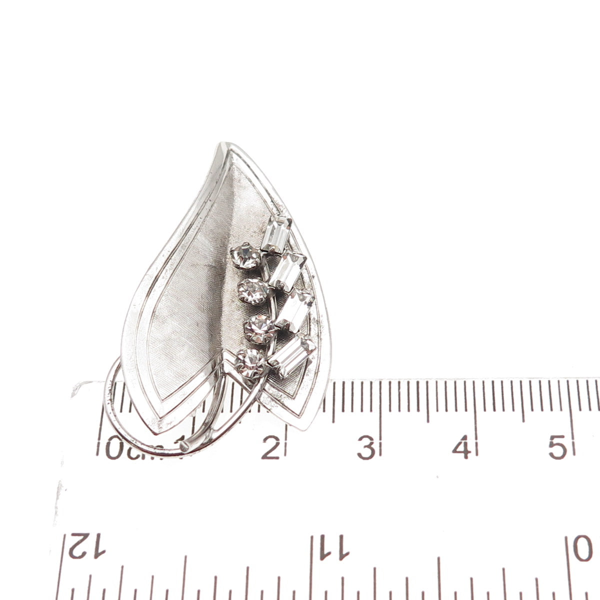 925 Sterling Silver Antique Art Deco Rhinestone Floral Leaf Pin Brooch