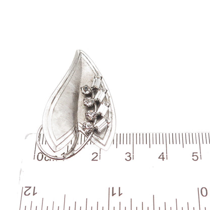 925 Sterling Silver Antique Art Deco Rhinestone Floral Leaf Pin Brooch