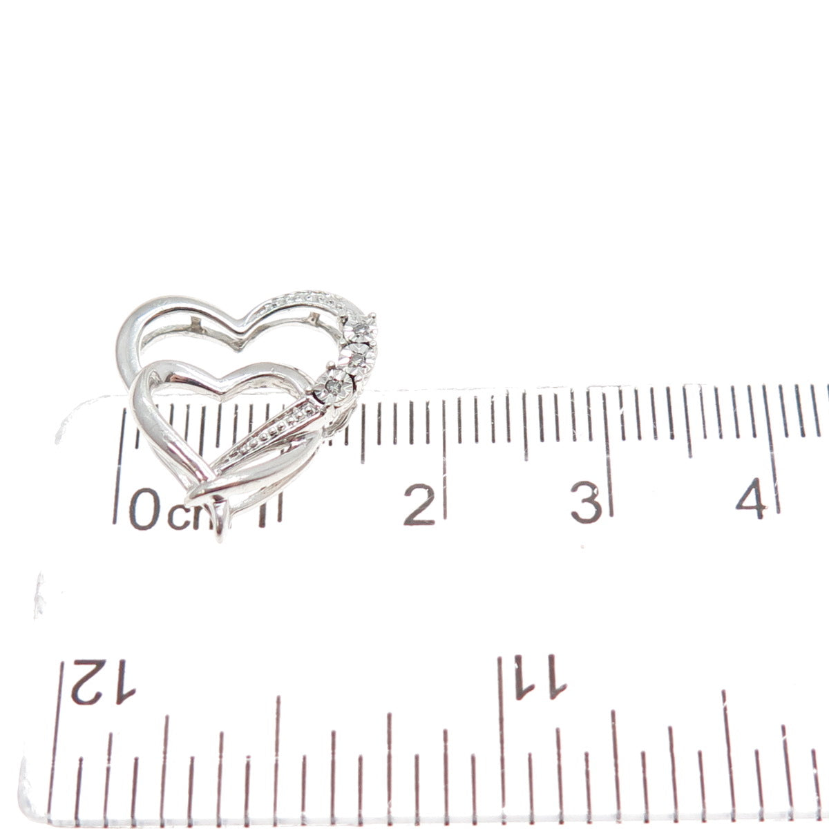 925 Sterling Silver Real Diamond Double Heart Minimalist Slide Charm Pendant