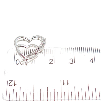 925 Sterling Silver Real Diamond Double Heart Minimalist Slide Charm Pendant