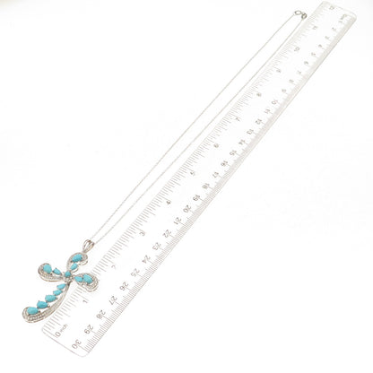 925 Sterling Silver Real Turquoise & White Topaz Cross Cable Chain Necklace 18"