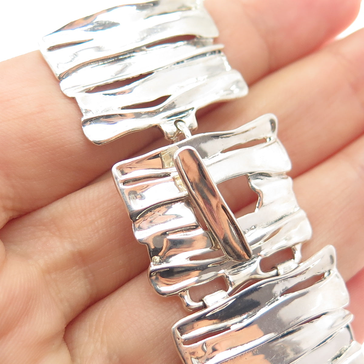 HAGIT GORALI 925 Sterling Silver Vintage Israel Modernist Panel Link Bracelet 7"
