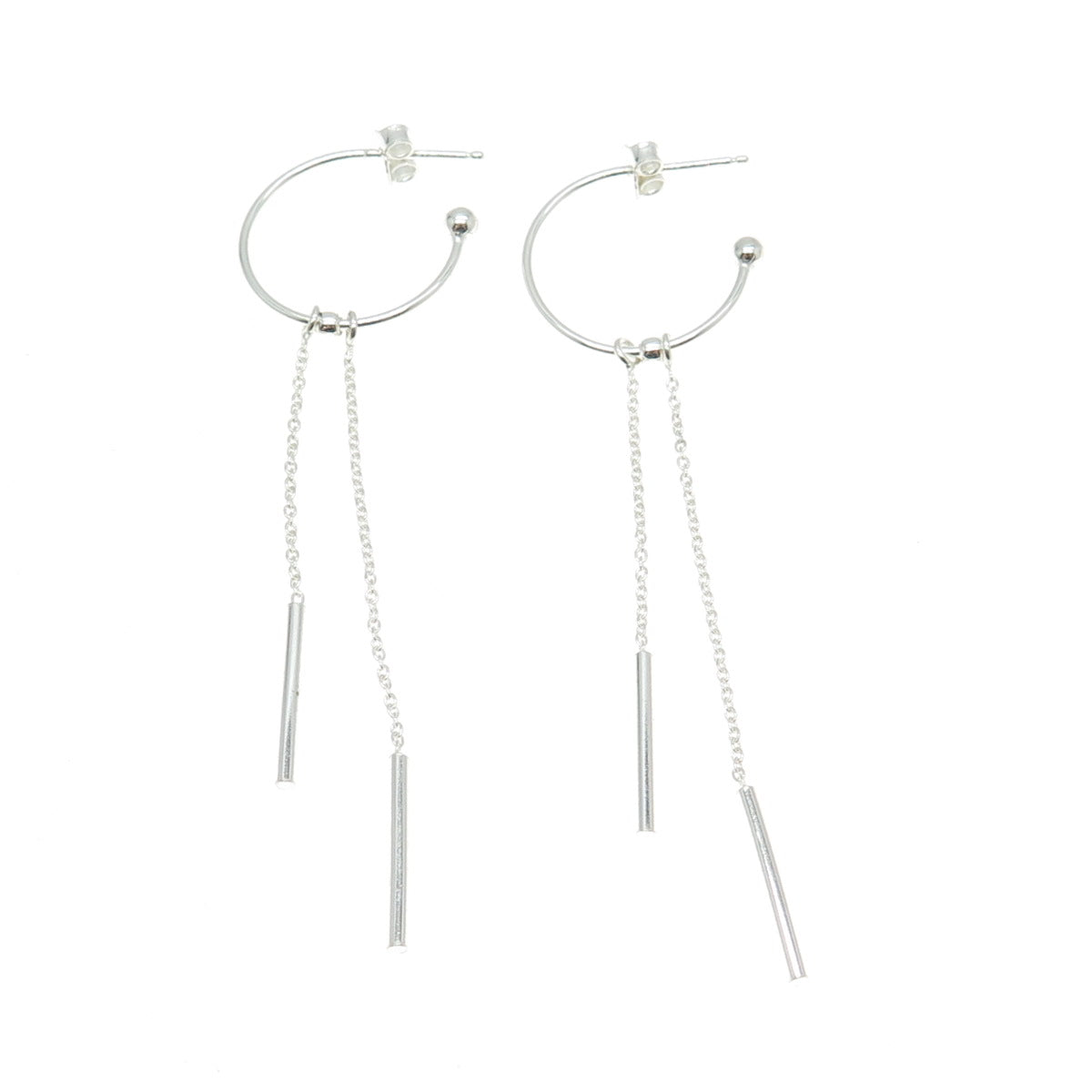 925 Sterling Silver Tassel Chain Drop Bar Hoop Dangling Earrings