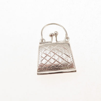 925 Sterling Silver Vintage Ladies Purse Oxidized Locket Box Charm Pendant