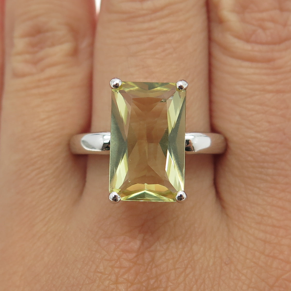 KN Kajal Naina 925 Sterling Silver Real Emerald-Cut Citrine Ring Size 11