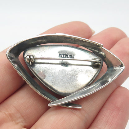 925 Sterling Silver Vintage Real Tiger Eye Gemstone Pin Brooch