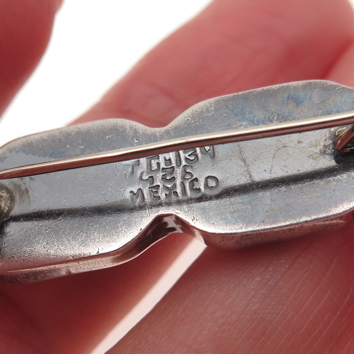 925 Sterling Silver Vintage Mexico Modernist Oxidized Pin Brooch