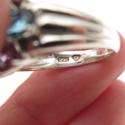 925 Silver Vintage Topaz Amethyst Tourmaline Garnet Citrine Peridot Ring Size 6