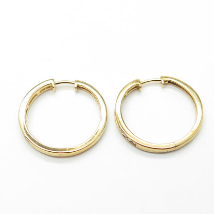 ZEI 925 Sterling Silver Gold Plated Real Round-Cut White Diamond Hoop Earrings