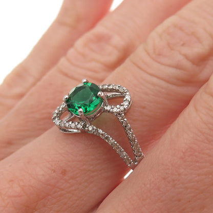 925 Sterling Silver Real Diamond & Chrome Diopside Bypass Ring Size 7.5