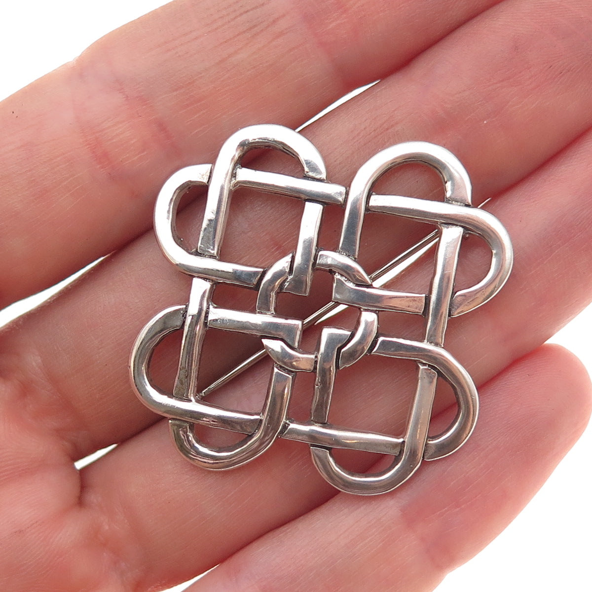 Hand & Hammer 925 Sterling Silver Vintage Heart Celtic Knot Oxidized Pin Brooch