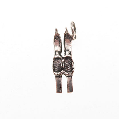 800 Silver Antique Art Deco Skis Oxidized Charm Pendant