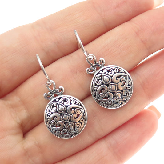 ANNIKA WITT 925 Sterling Silver Vintage Ornate Oxidized Dangle Earrings