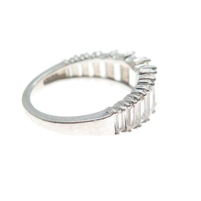 925 Sterling Silver Graduated Emerald-Cut C Z Promise Ring Size 6.25