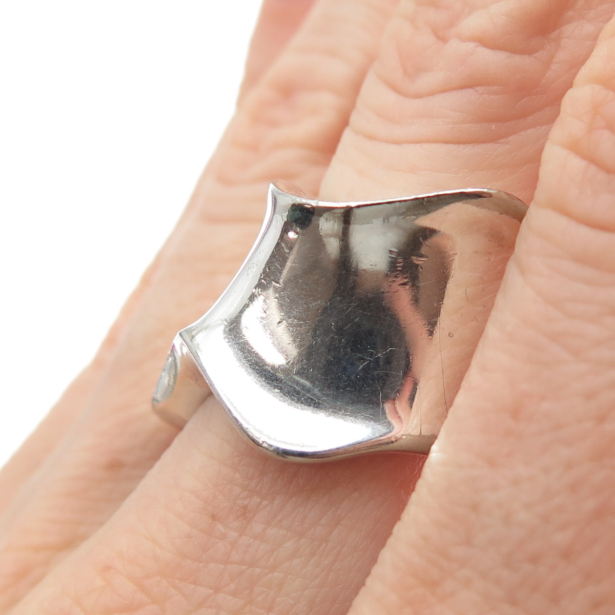 925 Sterling Silver Vintage Italy Modernist Wavy Ring Size 7