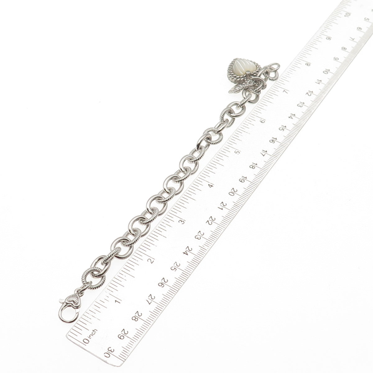 JUDITH RIPKA 925 Sterling Silver Real MOP & C Z Heart Charm Bracelet 7"