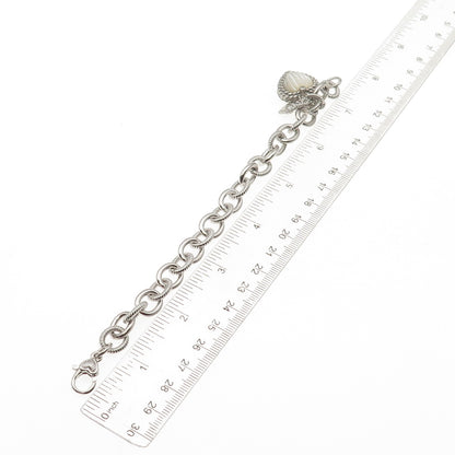 JUDITH RIPKA 925 Sterling Silver Real MOP & C Z Heart Charm Bracelet 7"