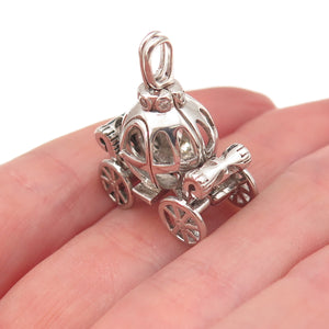 925 Sterling Silver Vintage C Z Cinderella Pumpkin Carriage Open Cage Pendant