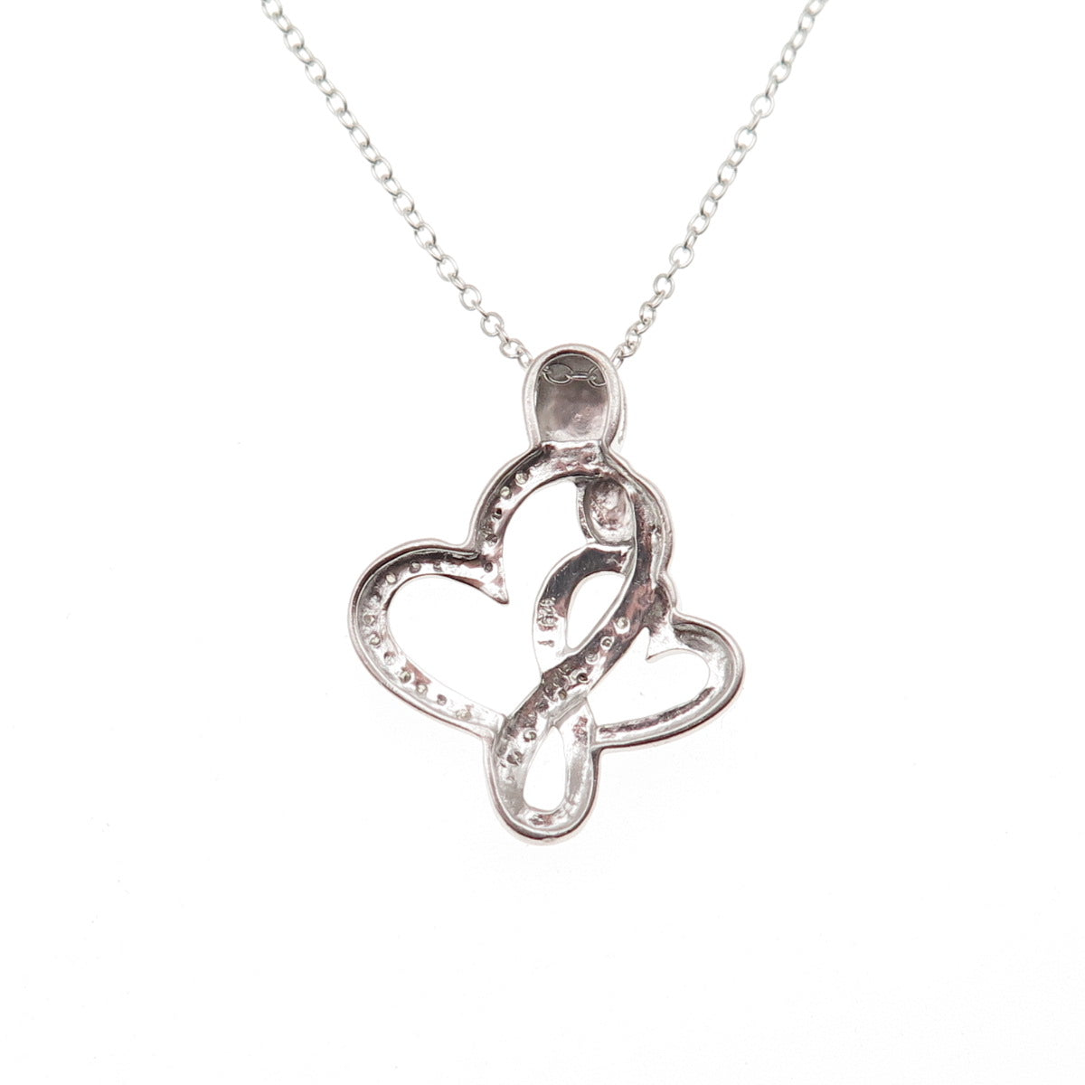 925 Sterling Silver Real Diamond Mom & Child Heart Cable Chain Necklace 18"