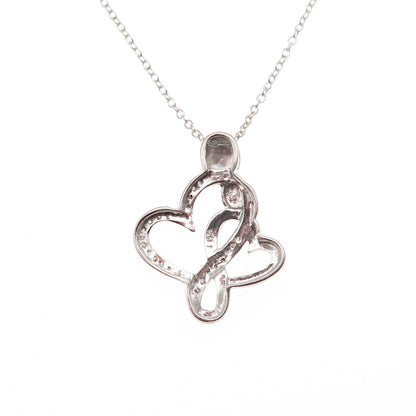 925 Sterling Silver Real Diamond Mom & Child Heart Cable Chain Necklace 18"