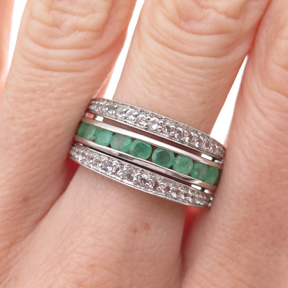 Chuck Clemency 925 Sterling Real Ruby Topaz Emerald Rotating Band Ring Size 7.5