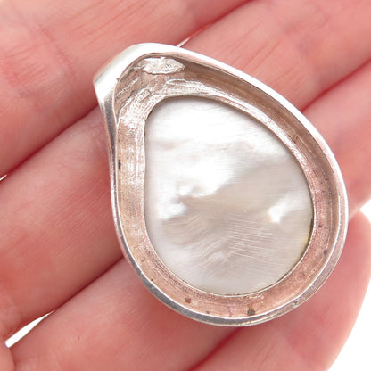 925 Sterling Silver Vintage Real MOP Modernist Slide Pendant