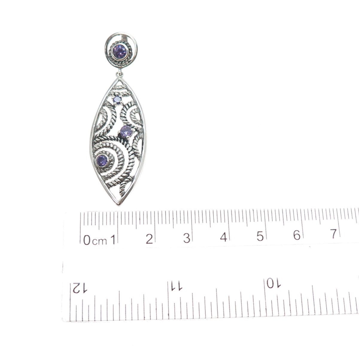 925 Sterling Silver Vintage Real Amethyst Ornate Oxidized Pendant