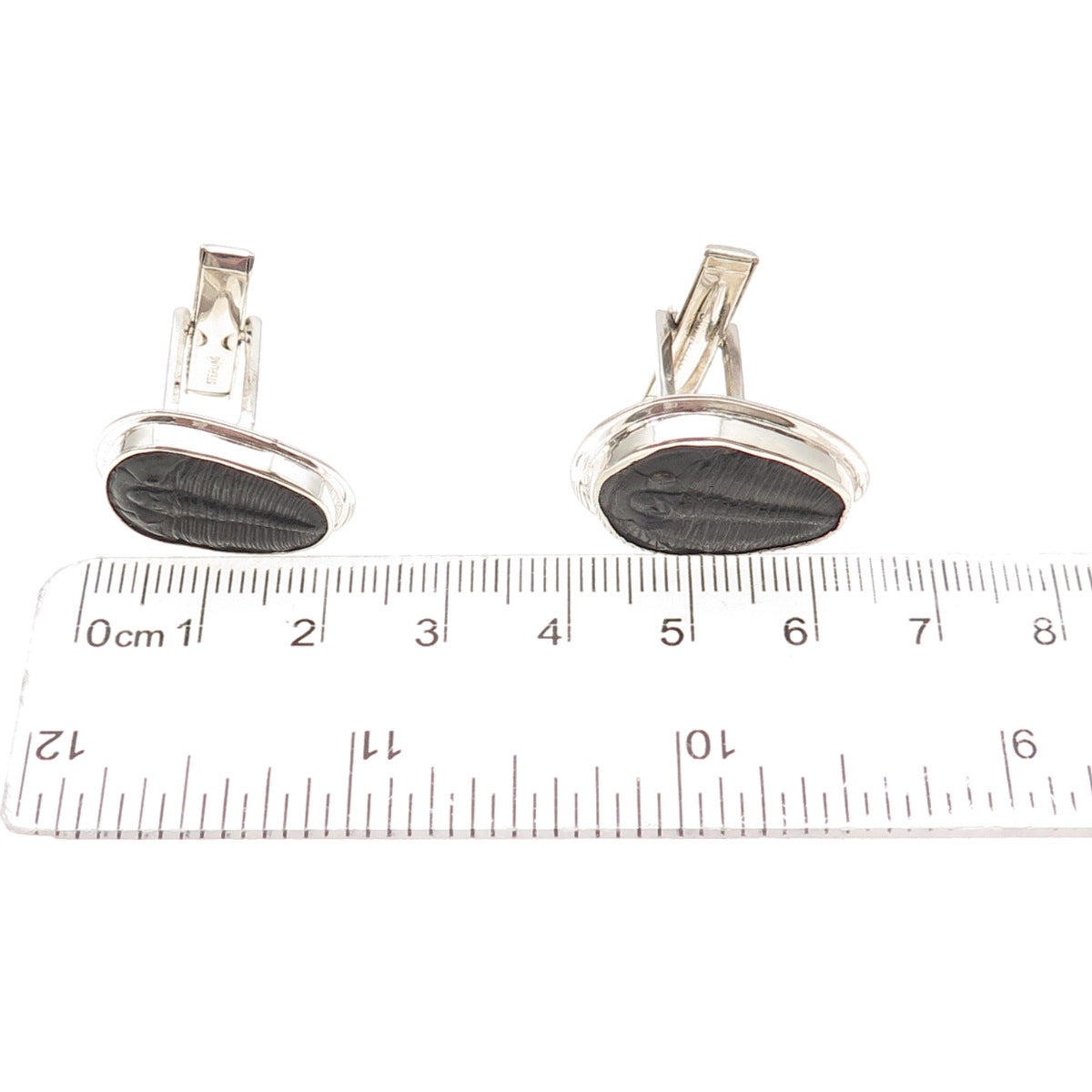 Ray Van Cleve 925 Sterling Silver Vintage Trilobite Fossil Oxidized Cufflinks
