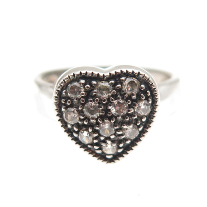 925 Sterling Silver Vintage Round-Cut C Z Heart Oxidized Ring Size 7