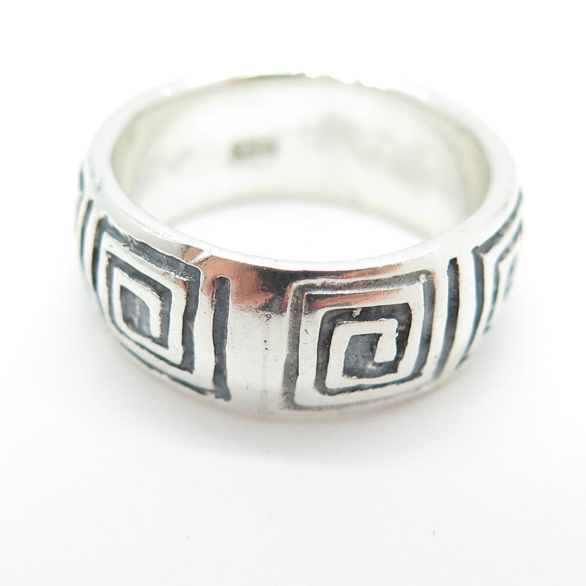 925 Sterling Silver Vintage Greek Maze Spiral Band Ring Size 7