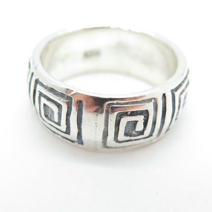 925 Sterling Silver Vintage Greek Maze Spiral Band Ring Size 7