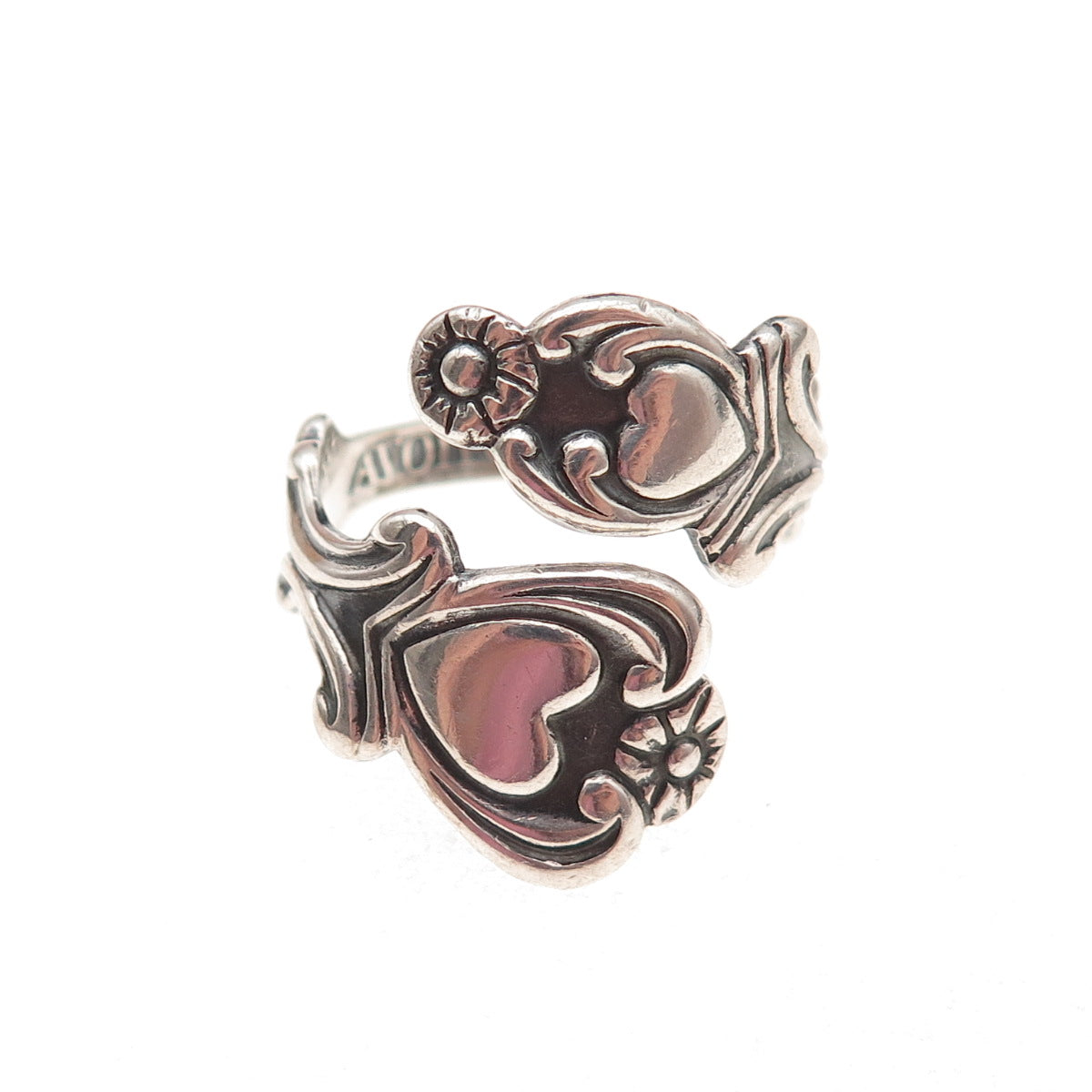 Avon 925 Sterling Silver Vintage Treasured Heart Adjustable Spoon Ring Size 8