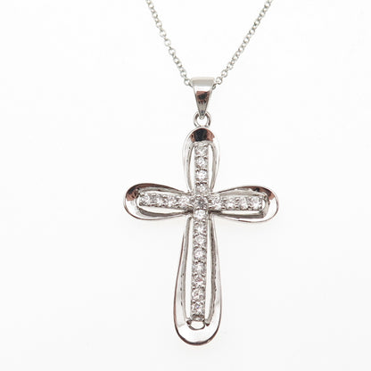 925 Sterling Silver Round-Cut C Z Cross Cable Chain Necklace 18"