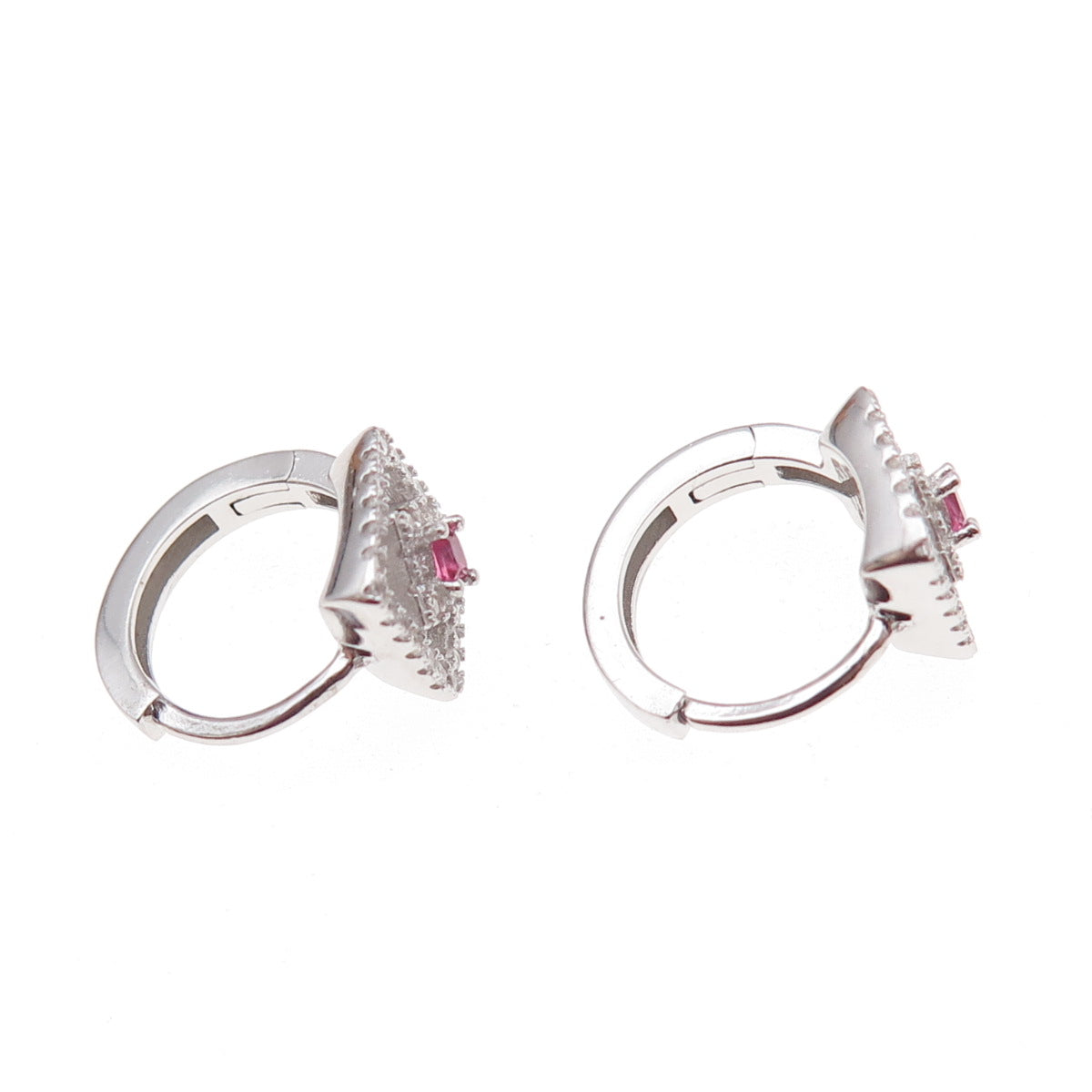 925 Sterling Silver Pink & White C Z Hoop Earrings