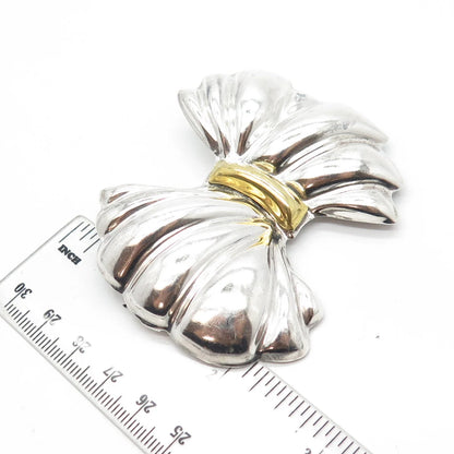 925 Sterling Silver 2-Tone Vintage Mexico Puffy Bow Pin Brooch
