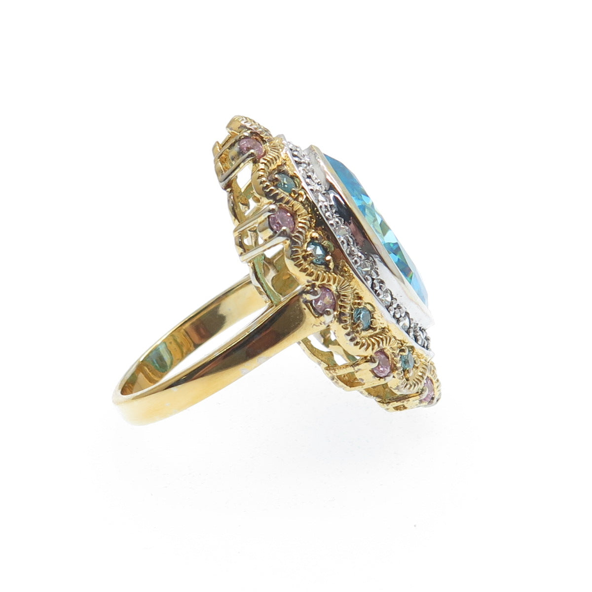 925 Sterling Silver Gold Plated ADI Multi-Color C Z Cluster Ring Size 6.75