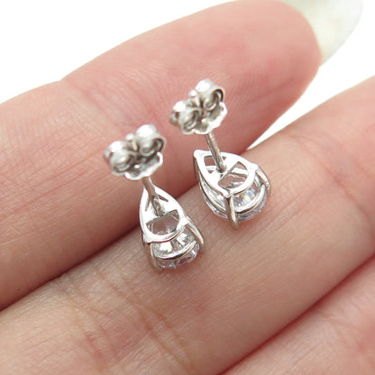 925 Sterling Silver Pear-Cut C Z Stud Earrings