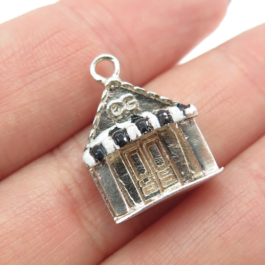 925 Sterling Silver Vintage Black & White Enamel OG House Porch Charm Pendant