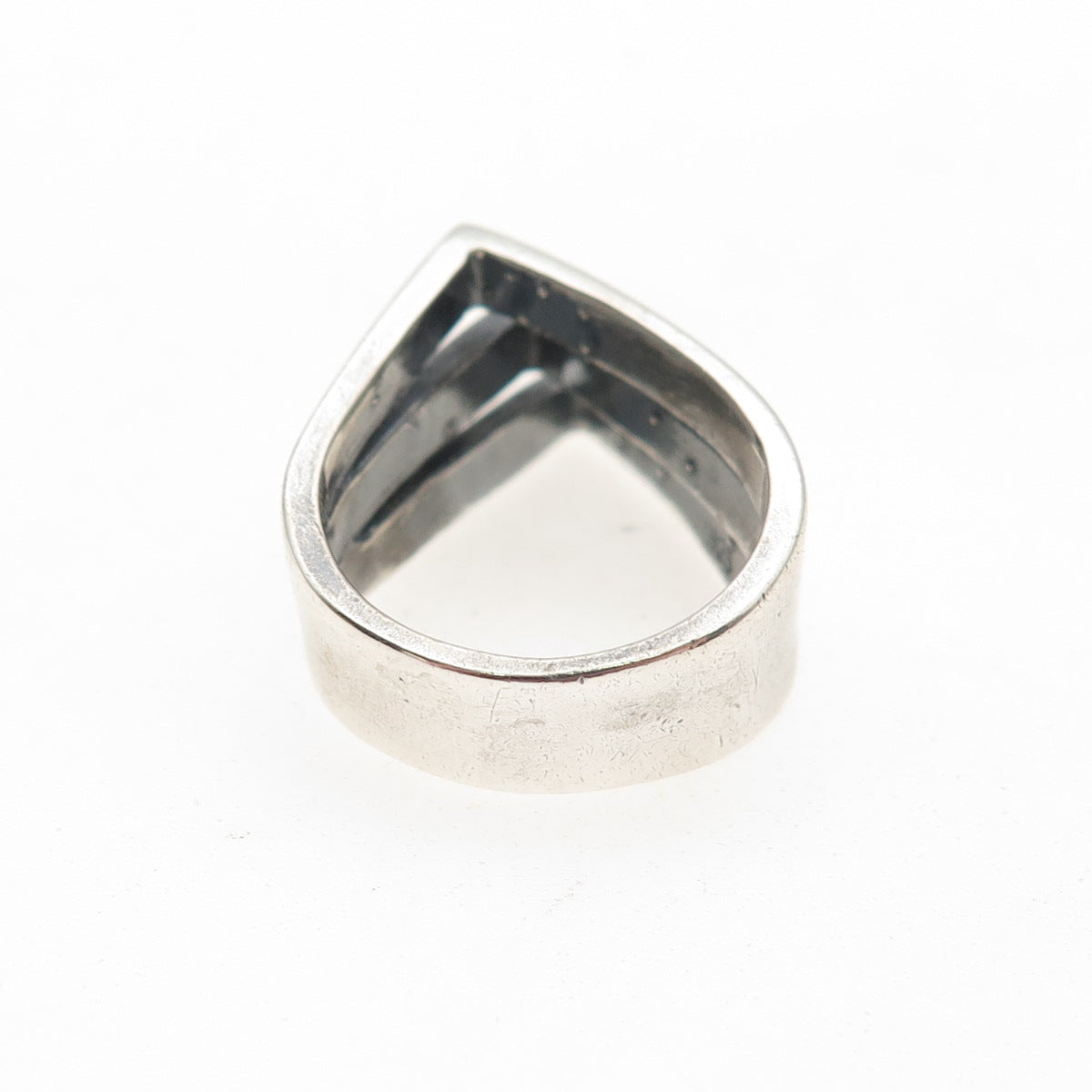 925 Sterling Silver Vintage Modernist 3-Row Oxidized Ring Size 6