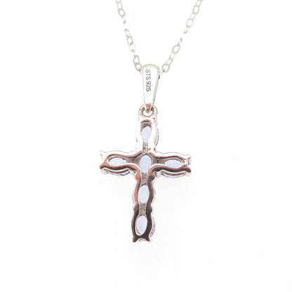 Chuck Clemency 925 Sterling Silver Real Tanzanite Cross Cable Chain Necklace 20"