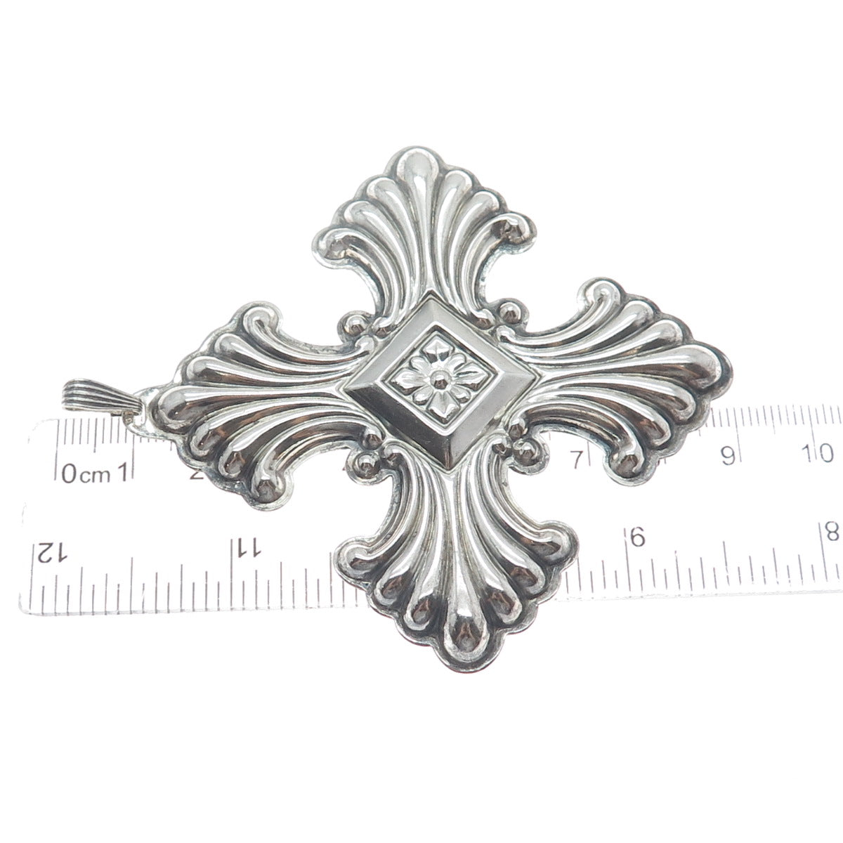 REED & BARTON 925 Sterling Silver Vintage 1973 Christmas Cross Oxidized Ornament