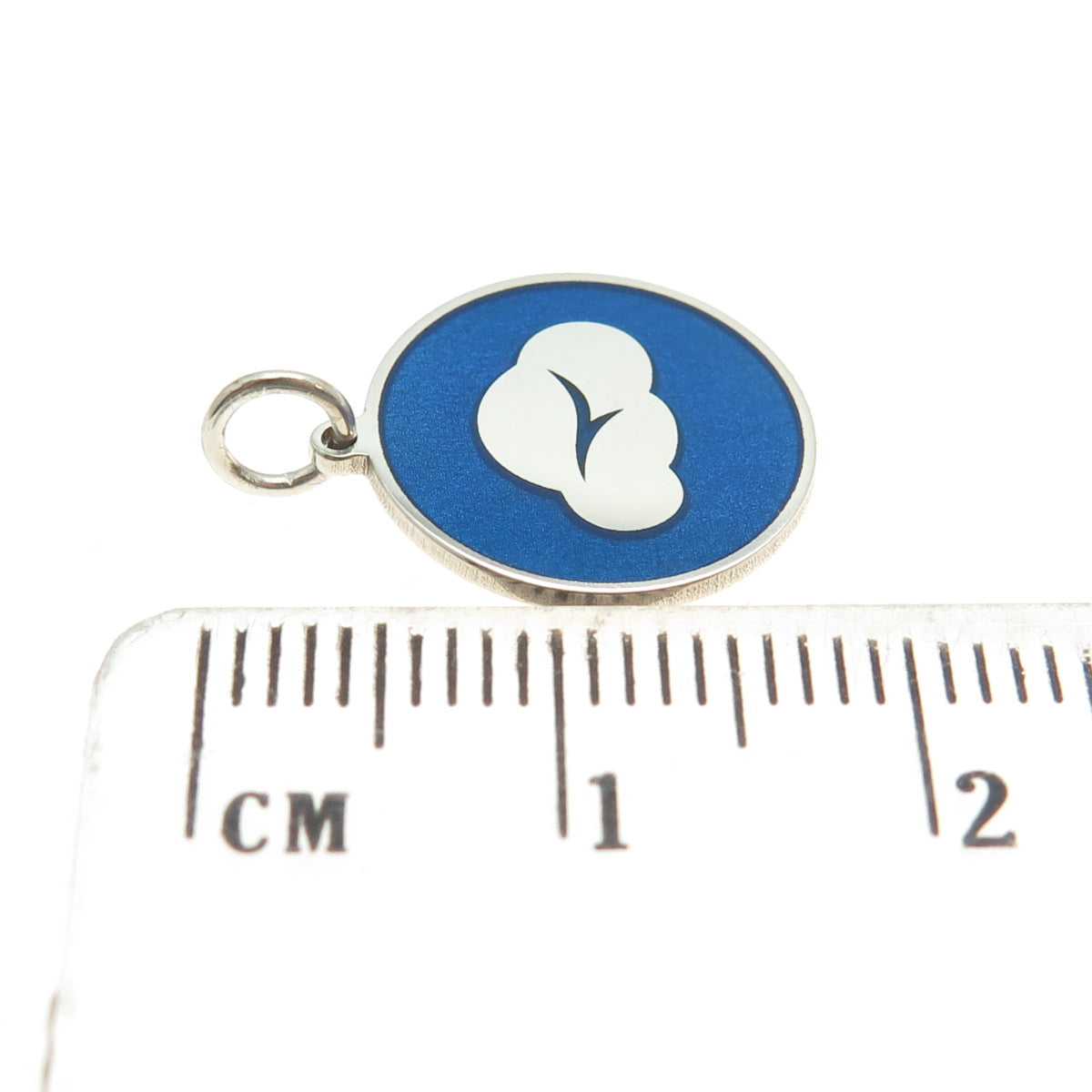 925 Sterling Silver Blue Enamel Cloud Round Tag Minimalist Charm Pendant