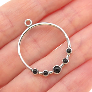 PANDORA 925 Sterling Silver Real Black Onyx Circle Charm Pendant