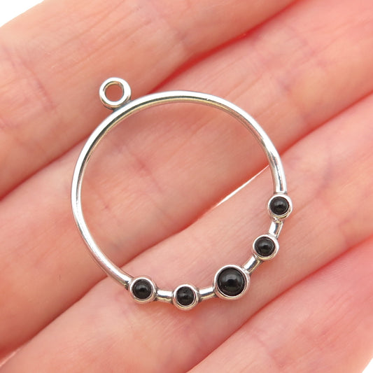 PANDORA 925 Sterling Silver Real Black Onyx Circle Charm Pendant