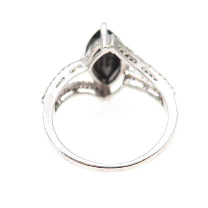 925 Sterling Silver Real Champagne Diamond & Black Spinel Ring Size 7.75
