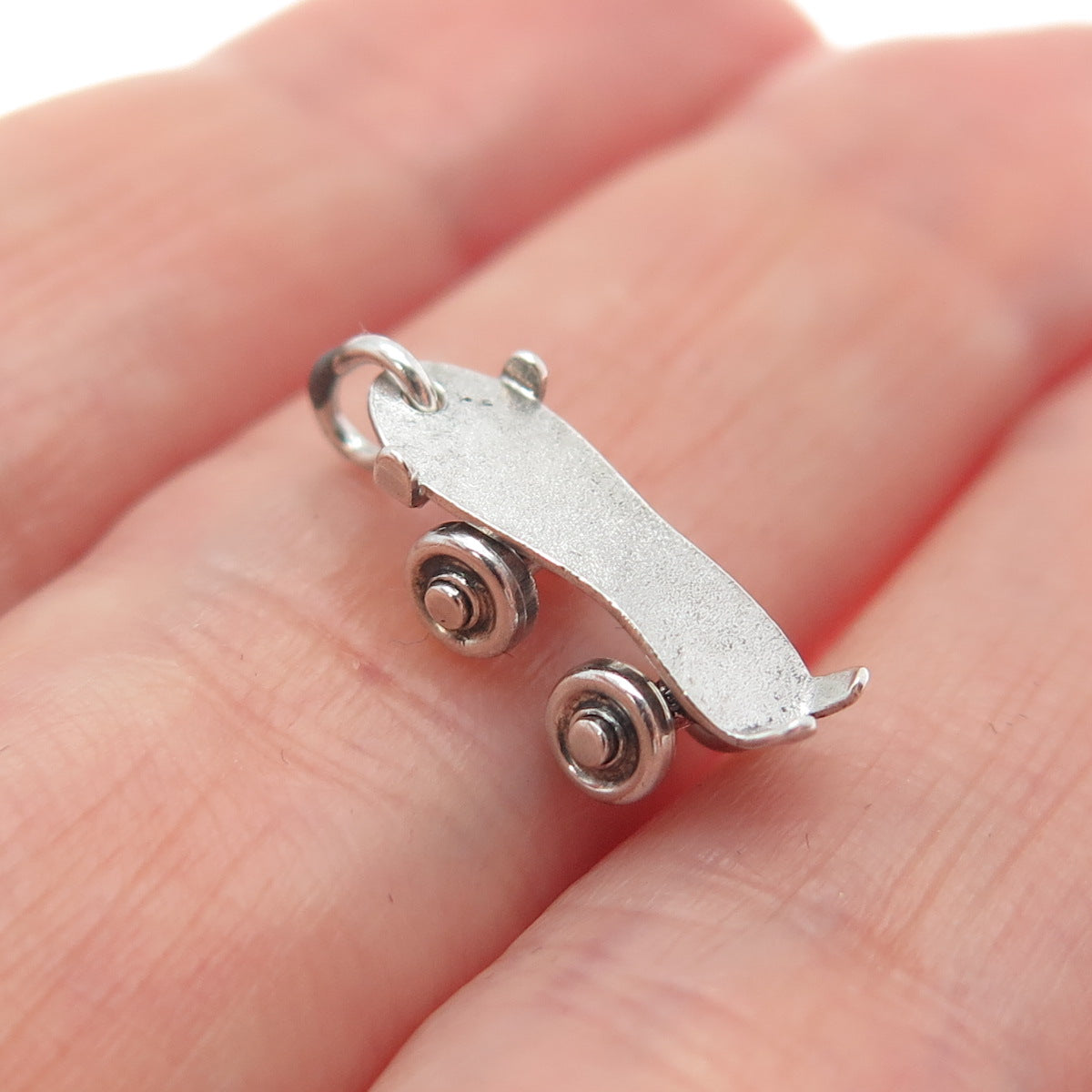 925 Sterling Silver Vintage Skateboard Minimalist Movable 3D Charm Pendant