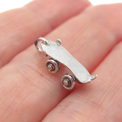 925 Sterling Silver Vintage Skateboard Minimalist Movable 3D Charm Pendant