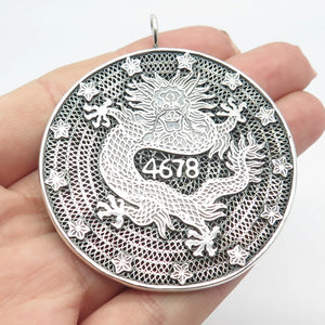 925 Sterling Silver Vintage Chinese Dragon & Eagle Filigree Pendant